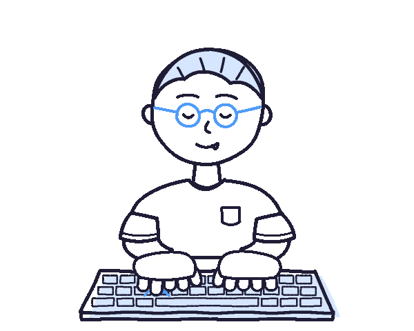 Hand-drawn illustration of an analyst typing on a keyboard